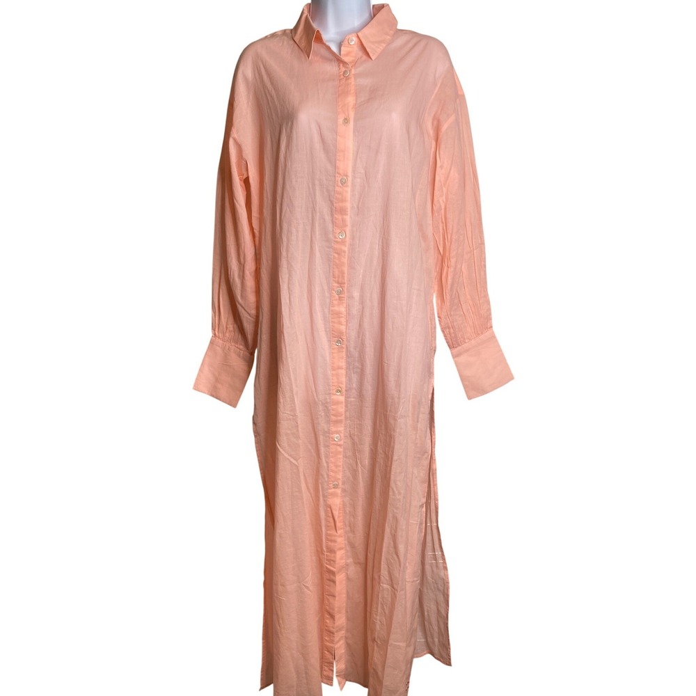 Peace Love World Womens Peach Maxi Shirt Dress‎ Sz XS Breathable Boheme Gauze